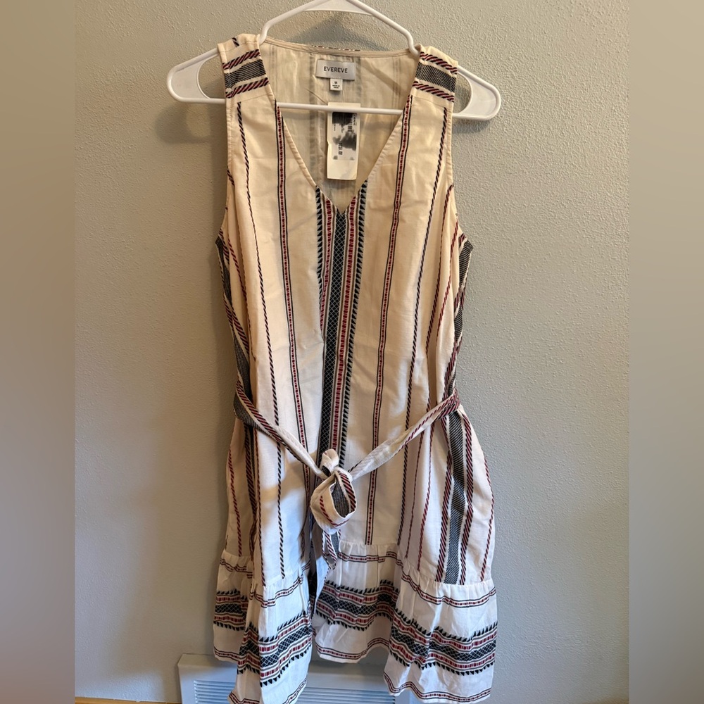 Evereve Cream Striped Sleeveless V-Neck Mini Dress